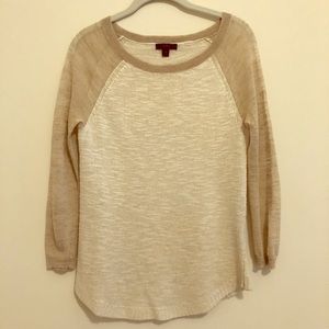 J Crew Neutral Linen Baseball Top Off-White & Tan